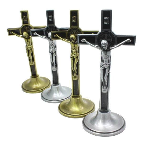 Kors Krucifix Kristus Katolsk Jesus Religiøs Kirke Dekorasjon Stativ Vegg Antikk Bronse