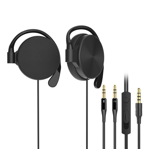 Over-the-ear-sportshøretelefoner med mikrofon, 3,5 mm-stik, perfekt til sport, løb, fitnesscenter, mobiltelefon, computer A A