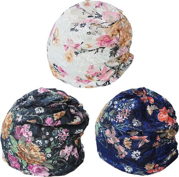 3-pakke blomstrete blondehatter, chemo-behandlingshatter for kvinner