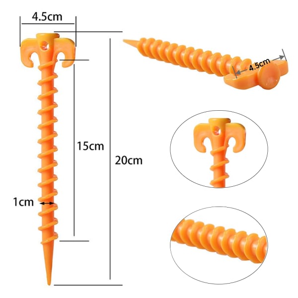 10st Campingtält WanFengXue Stakes Pinnar Tält Kraftig tältspik Plastskruv för fastsättning av campingtält regnpresenning utomhus Tältspik 20×4,5 cm