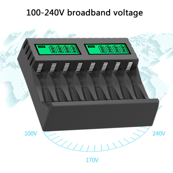 8-pladser batterilader med LCD-skærm Intelligent til AA/AAA NiCd NiMh genopladelige batterier Lader aa aaa lader 0.14 White