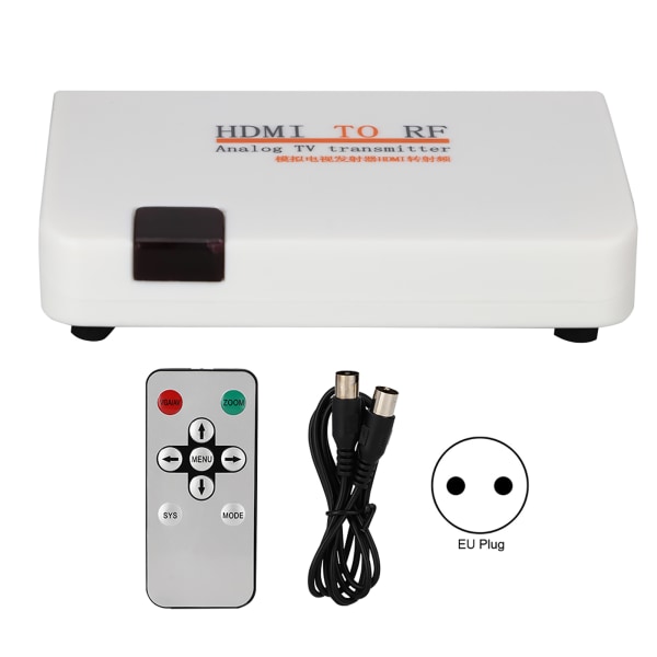 HDMI till RF koaxialomvandlare Adapter Box Stöd 480I/480P/576I/576P/720P/720I/1080I/1080P (100-240V)EU