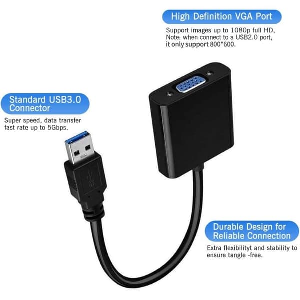 USB 3.0 til VGA-adapter, USB til VGA-videoadapterkonverter Multi-skjermvisning Ekstern kabeladapter for Windows 10/8.1/8/7/XP