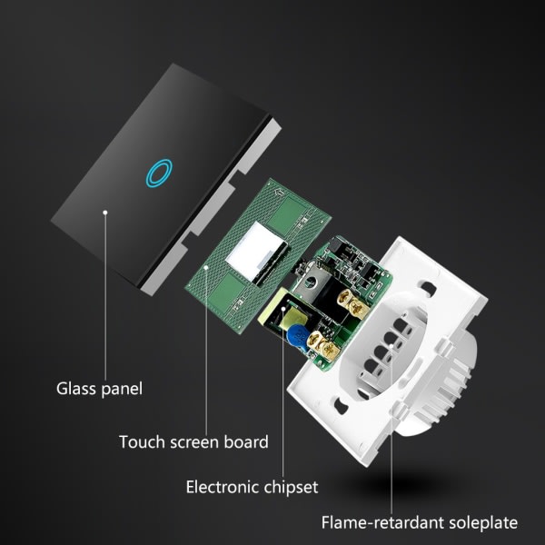 Ljusafbryderpanel af hærdet glas til Touch Light Switch 1/2/3 Gang 1 Way med indikatorlys væg for Touch Switch Whi Black 3