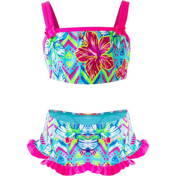 Todelt bikinisett, flamingo-ruffle badedrakt, sommerstrandsportsklær for småbarn Flowers 4-5 years