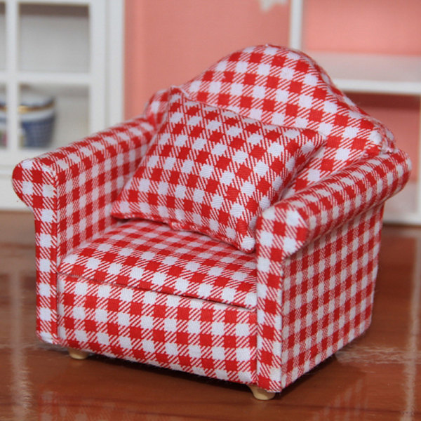 Maalaistyylinen nojatuoli Mini-sohva Nukkekoti Miniatyyrisohva ja setti Puinen simulointihuonekalut Tyttöjen suosikkilahja Red sunrise check