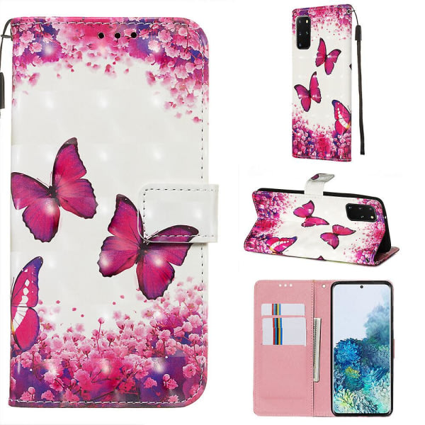 Kompatibel med Samsung Galaxy S20 Plus Case 3d-mönster plånbokskort Magnetisk Etui Cover Folio - Rosa fjäril