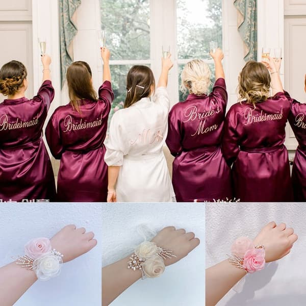 Jenter Brudepike Håndleddsblomster Perle Rhinestones Rose Armbånd Stoff Håndblomster 2