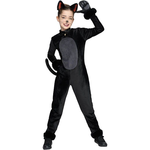 Musta Kissan Asuste Tytöille, Musta Kissan Pehmoasu, Musta Kissan Halloween-asu Tytöille, Halloween, Cosplay, Juhliin, Roolileikkiin (Pieni (5-7 Vuotta)) Large(10-12 yrs)