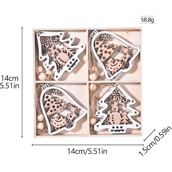 2,76 tommer hule træjulepynt, håndværkspendants til trædekoration (24 stk)