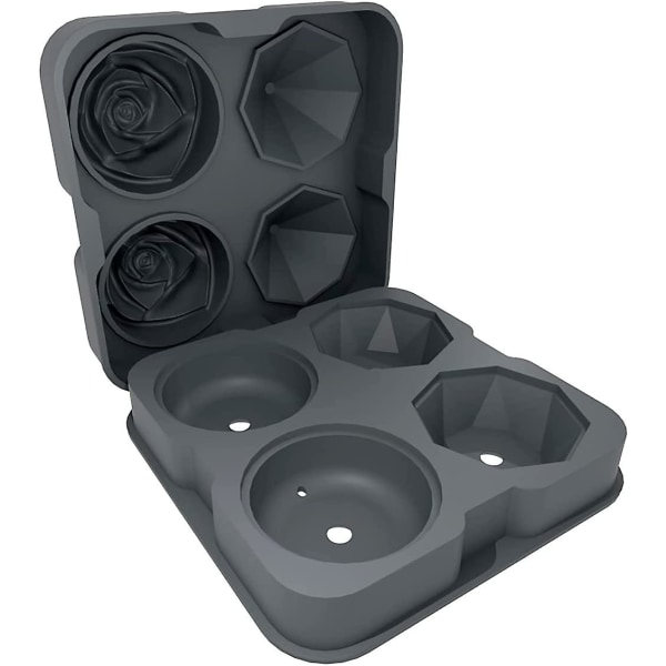 Ice Cube-bakke, 2,5\" Ice Cube-form, 2 hulrum Rose og 2 Diamond Ice Hockey Maker grå