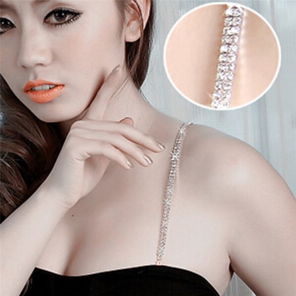 Seductive Women 1 Set 1/2 Row Clear Crystal Rhinestone Metal Bra Strap B