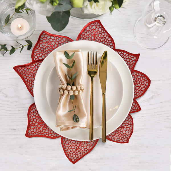 Poinsettia-underlägg, set om 4, röda, 17,5\" diameter
