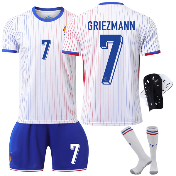 Frankrike 2024 tröja fotbollströja EM-upplaga hem barn vuxen set nr 7 GRIEZMANN With socks+protective gear 30