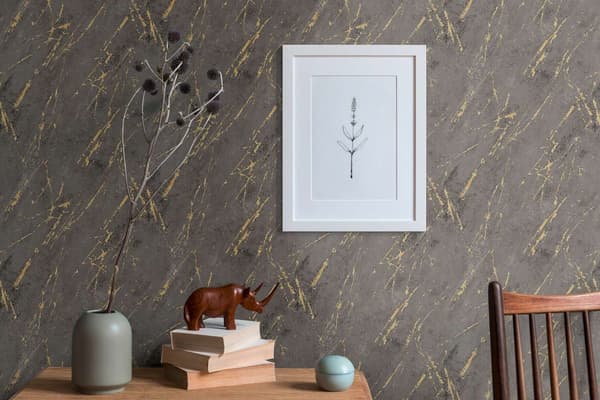 A.S. Création Elements 2 Industriel Tapet, Non-Woven Vinyl Antracit Guld Sort Stenlook, 10.05m x 53cm Rulle til Stue Kontor