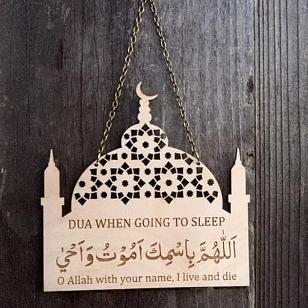 Ramadan Eid Mubarak trepynt i tre, DIY krans, festpynt - E