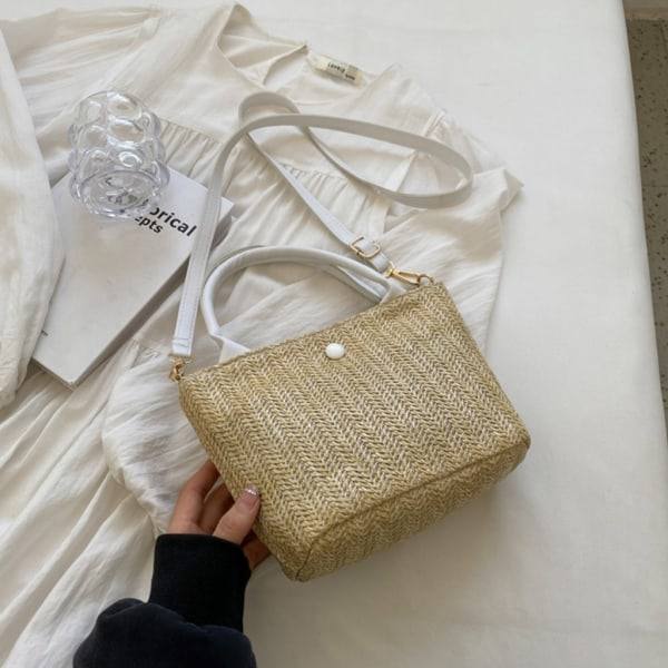 Kvinde Halmaxelväske Stor Kapacitet Crossbody-taske Håndvævet Håndtaske Trendig Messenger-taske Mode Sommer Strand-Taske Hvid