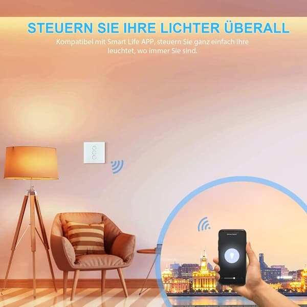 WiFi Dimmer med Timer & Stemmekontroll, Vegglysbryter, Prosentfunksjonalitet