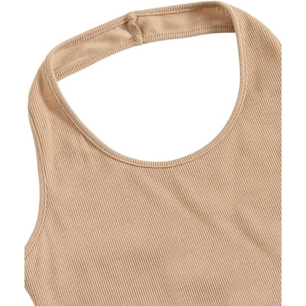 Damer 2-pakke Basic Ribbstickad Crop Halter Top Ärmlös väst (LARGE)