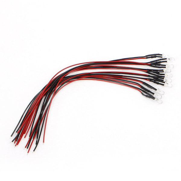 10 stk. DC12V 5mm LED-lys Forudkablede LED'er Små 18 cm Lang Ledning Optoelektroniske Lys Hvid