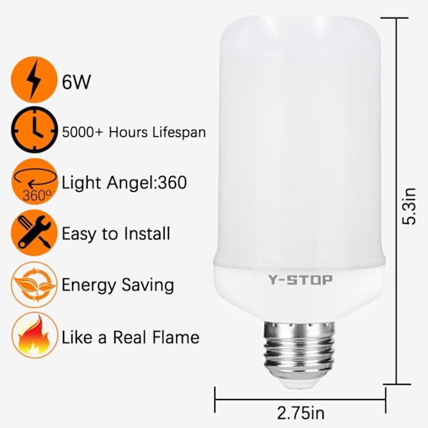 Uppgraderade LED-lågor, 4-läges flimmereffekt för Halloween, juldekorationer, inomhus- och utomhusbruk, 2-pack