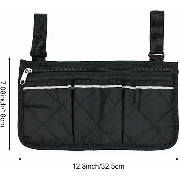 Svart Rullstolsväska med Fickor, 32,5 x 18 cm för Mobilitetsstolar