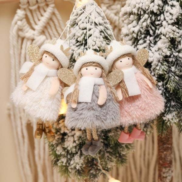 Juldekoration Ängelhorn Plyschdockahänge Xmas Tree H Grå 15*9*4cm Gray 15*9*4cm