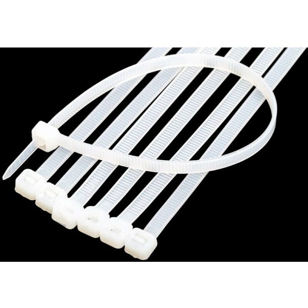 Nippusiteet 200mm x 2.5mm, Kaapelisiteet, Rilsan Nylon -kaapelisiteet, 200mm kaapelisiteet, Valkoinen, Pakkaus 600 kpl, valkoinen
