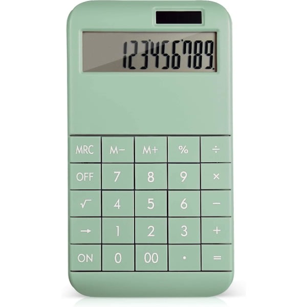Skrivbordsräknare Standardfunktion, 12-siffrig LCD-skärm och stora knappar, batteridriven/soldriven - Grön