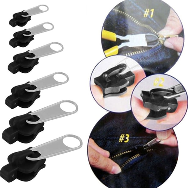 12. 3 størrelser Universal Instant Fix Zipper Repair Kit Replaceme Black onesize Black onesize