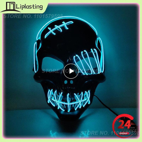 Led-maske, festmask, maskeradmask, neonmask, ljus, lyser i mörkret, skräckmask, glödande mask, mask med blandad färg, gul