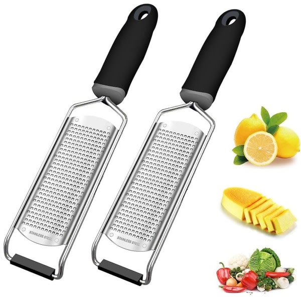Citronskal, 2-pak Zester, Zester til køkken med skarpt blad i rustfrit stål, ostriv til citron (d-v2) sort