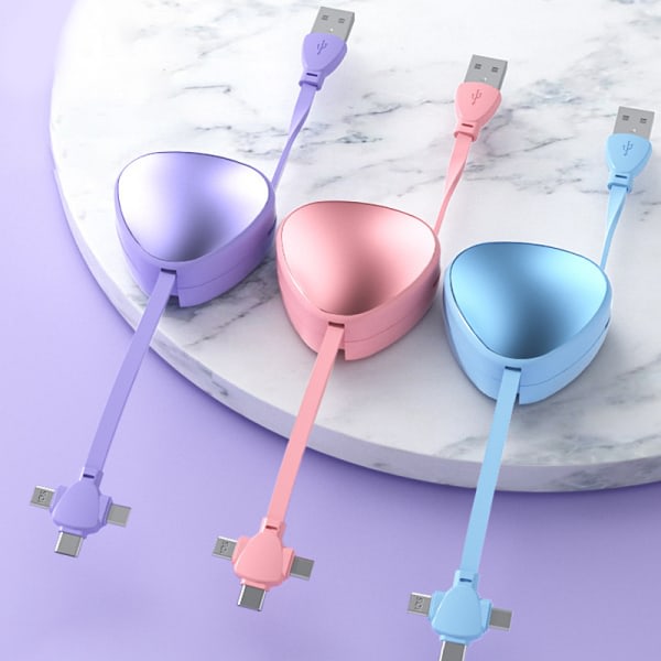 3 i 1 120W 6A hurtiglading kabel Inntrekkbar Mirco USB Type-C Blå