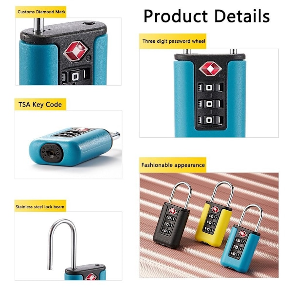 TSA Toldkode Lås til Rejsebagage med Ændring af Adgangskode Light Blue