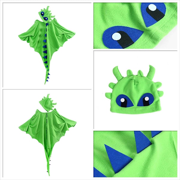 Dinosaur Kappe, Maske og Kappe for Barn 3-8 år - Kostyme for Forestilling, Halloween, Jul og Cosplay Green