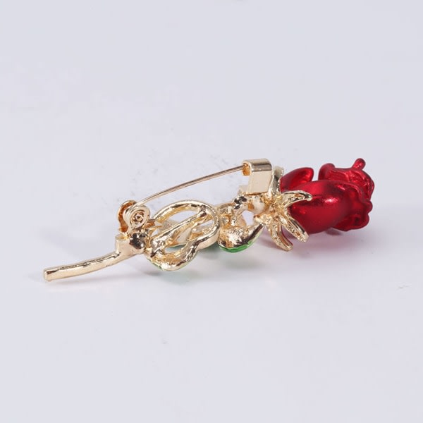 Rose Blomma Brosch Emalj Löv Bröstnål Dekorativ Blommig Lapel Pin för Kvinnor Fest Bankett Bröllop, röd 1, 5,7*1,8cm