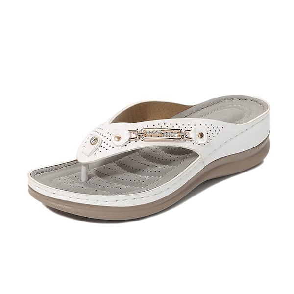 Komfortable flip-flops for kvinner - Tåsandaler i hvitt, avslappet ortopedisk stil White 36