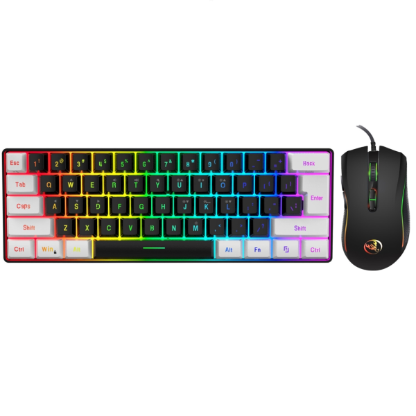 Rainbow Backlight Gaming Keyboard og Mouse Combo RGB Wired Keyboard 61 Taster
