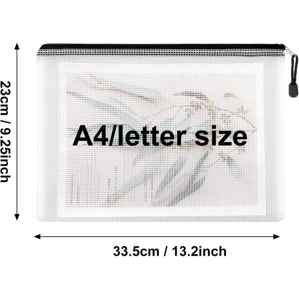 12 st dokumentpåsar med mesh zip-ficka, A4-storlek (