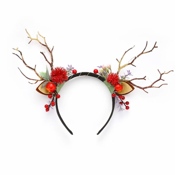Julehodebånd LED Lysende Reinsdyr Horn Hodebånd Blomst Bær Hodebånd Lysende Hårdekorasjon Julefest Kostymer