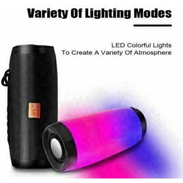 Trådlös Bluetooth-högtalare med kraftfull bas för utomhusbruk, FM-radio med LED-lampor (svart)