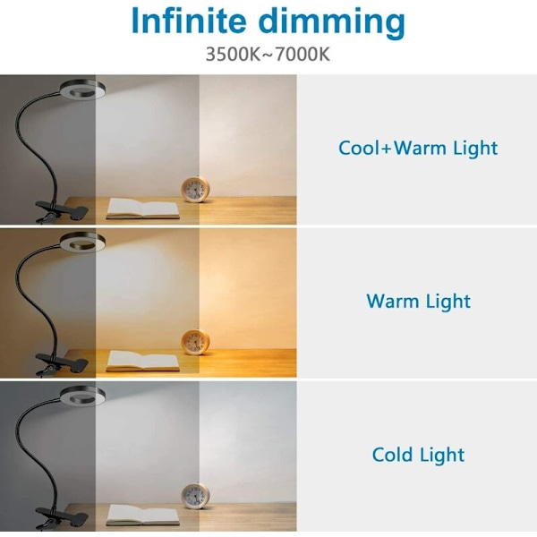 Sort USB LED skrivebordslampe med 48 LED'er, 360° fleksibel, 3 tilstande, 10 niveauer, energiklasse A++
