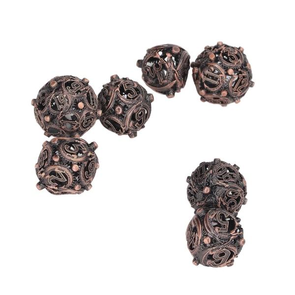 7 st Ihåliga Tärningar Set Koppar Bärbar Balanserad Rullande Graverad Metall Polyhedral Tärning Set För Brädspel Antik Koppar