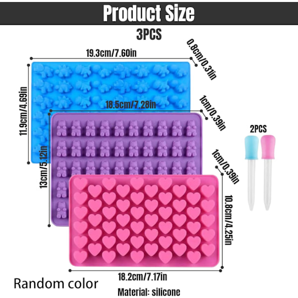 3-Piece Rubber Molds Set, Reusable Chocolate Molds for DIY Candy, Ice Cubes, and Jelly, Mini Dinosaur and Bear Shapes