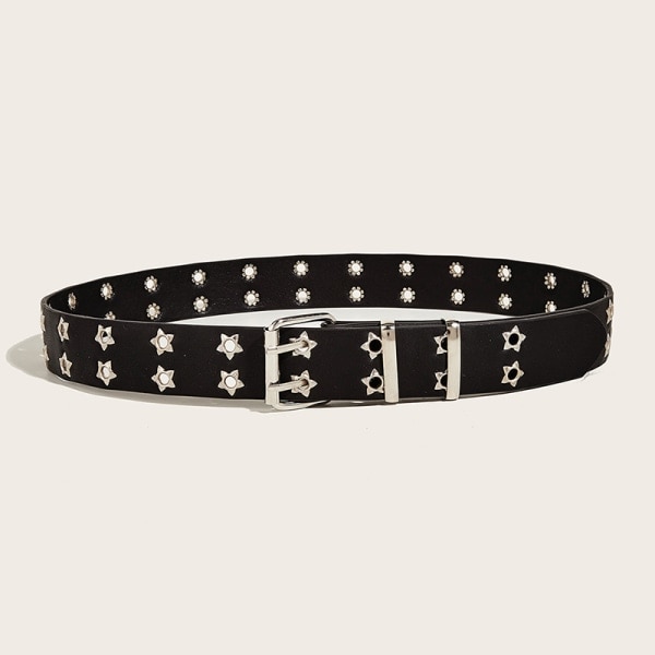 Punk Style Star dubbelknäppt bälte midjerem Hollow Out Lea Black