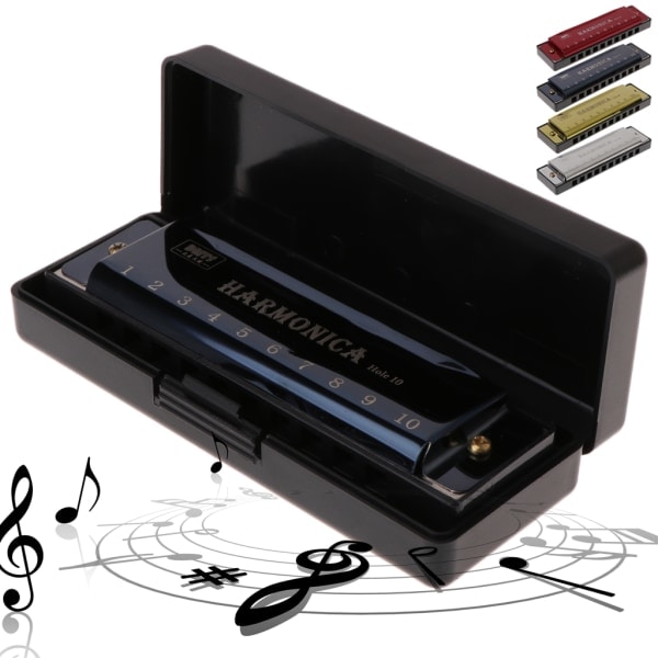 10-reikäinen C-sävelinen Blues-harmonikka Musiikki-instrument Pedagoginen lelu mustalla kotelolla