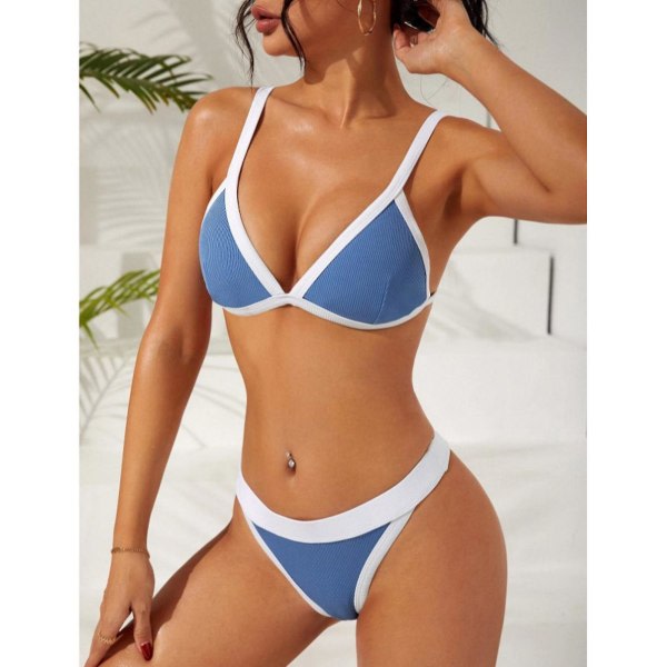 Swimsuit Women Swimwear Fashion Women Solid Camis Two Piece Swimsuit Set Bikinis Beachwear Bathing Suit Women Bathing Suits Blue L