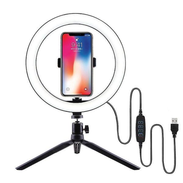 Selfie-blitz Dimmer 10' LED-ringlys med stativstativ Telefonholder