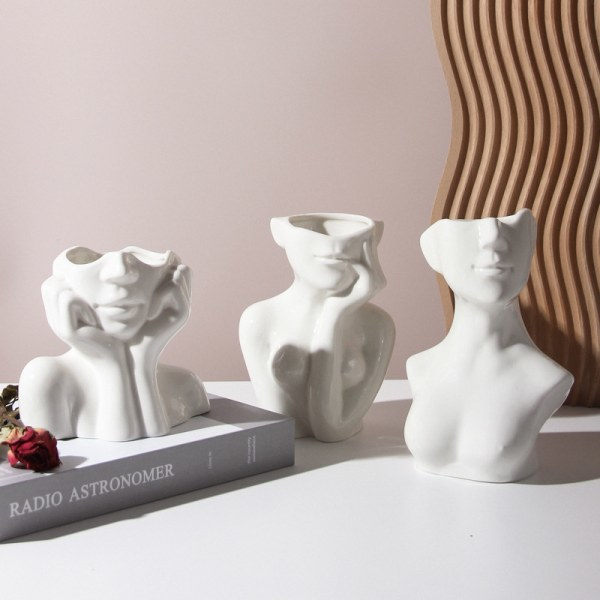 Ansiktsvase i kvinnelig form, Kunstvase for hjemmekontor, Håndverk for kvinnekropp S