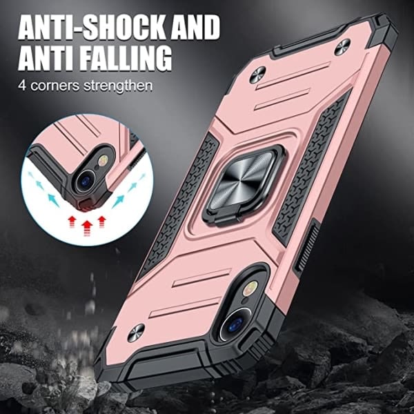 Ultratunt mjukt stötdämpande skydd för iPhone XR, robust skydd och ringstöd (Rosa)